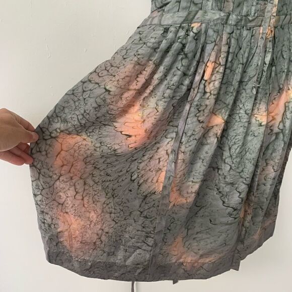 RUTZOU DANISH DESIGNER SILK DRESS MOSS/ PEACH - Picture 5 of 8